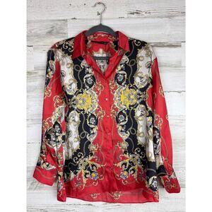 Zara Women's XS paisley print long sleeve red blouse new boho lightweight